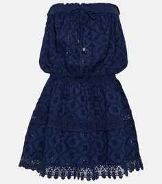 Кружевное мини-платье Iris из хлопка MELISSA ODABASH, синий