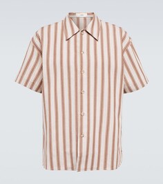 Полосатая рубашка из хлопка и льна Commas, коричневый