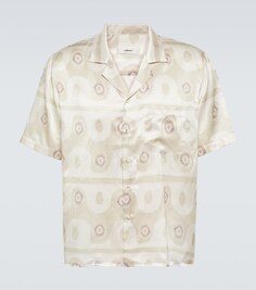 Рубашка из шелка и хлопка с принтом Commas, бежевый