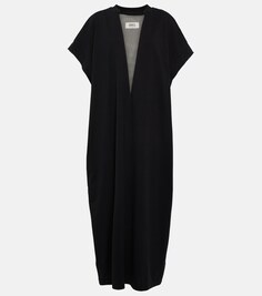 Платье миди из хлопка с V-образным вырезом MM6 MAISON MARGIELA, черный