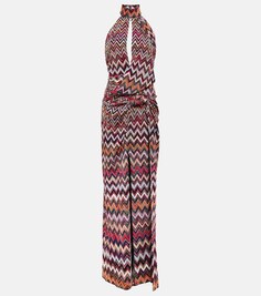 Платье макси с вырезом халтер из ткани ламе зигзаг MISSONI, разноцветный