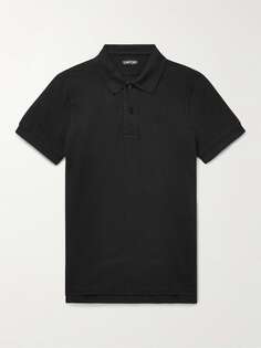 Рубашка-поло из хлопкового пике, окрашенная в готовом виде TOM FORD, черный