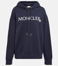 Худи из хлопкового джерси с логотипом MONCLER, синий