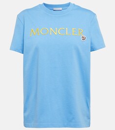 Футболка из хлопкового джерси с логотипом MONCLER, синий