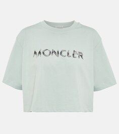 Укороченная хлопковая футболка с логотипом MONCLER, синий