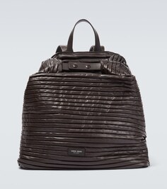 Плиссированный кожаный рюкзак Giorgio Armani, коричневый