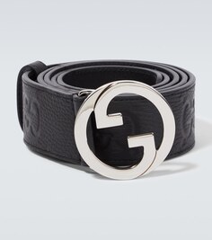 Кожаный ремень Blondie Interlocking G Gucci, черный