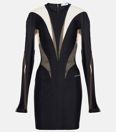 Мини-платье со вставками из тюля MUGLER, черный