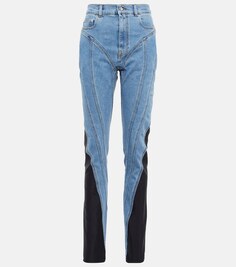 Узкие джинсы с завышенной талией и вставками из джерси MUGLER, синий