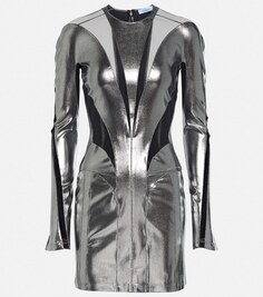 Облегающее мини-платье с отделкой из тюля MUGLER, серебряный
