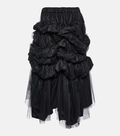 Ярусная юбка миди со складками из атласа и тюля из коллаборации с Comme des Garçons NOIR KEI NINOMIYA, черный