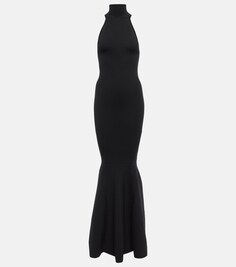 Платье макси из смесовой шерсти с высоким воротником NINA RICCI, черный