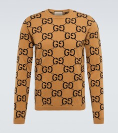 Шерстяной свитер с жаккардовым узором GG Gucci, бежевый