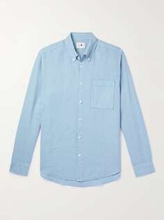 Льняная рубашка с воротником на пуговицах Arne NN07, синий