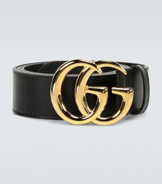 Кожаный ремень с логотипом GG Marmont Gucci, черный