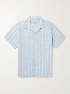 Рубашка Havana Camp-Collar в полоску из смеси хлопка и льна OLIVER SPENCER, синий