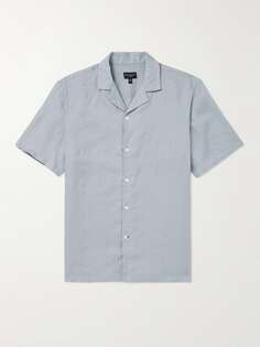 Льняная рубашка с воротником-стойкой CLUB MONACO, синий