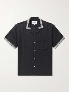 Рубашка Hamsa Camp-Collar с вышивкой из смеси льна и хлопка CORRIDOR, черный