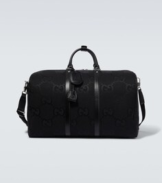 Дорожная сумка Jumbo GG с кожаной отделкой Gucci, черный