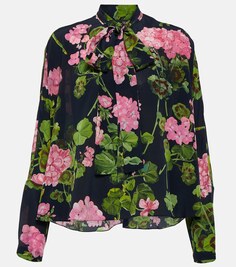 Шелковая блузка с завязками и цветочным принтом OSCAR DE LA RENTA, разноцветный