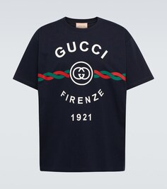 Футболка из хлопкового джерси с логотипом Gucci, синий