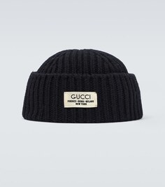 Шапка-бини в рубчик с логотипом Gucci, черный