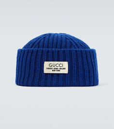 Шапка-бини в рубчик с логотипом Gucci, синий