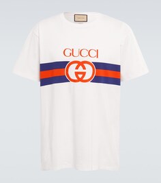 Хлопковая футболка с логотипом Interlocking G Gucci, белый