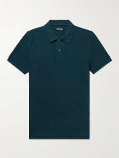 Рубашка-поло из хлопкового пике, окрашенная в готовом виде TOM FORD, синий
