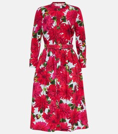 Платье миди из хлопкового поплина с цветочным принтом OSCAR DE LA RENTA, разноцветный