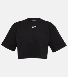 Укороченная футболка из смесового хлопка с логотипом OFF-WHITE, черный