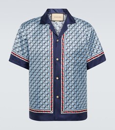 Шелковая рубашка для боулинга с логотипом Gucci, синий