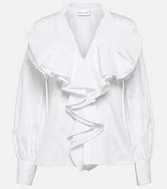 Рубашка из хлопка с оборками OSCAR DE LA RENTA, белый