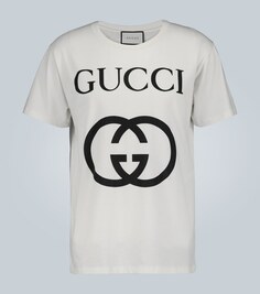 Хлопковая футболка оверсайз с узором GG Gucci, белый