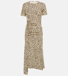 Платье миди из джерси с леопардовым принтом PACO RABANNE, разноцветный