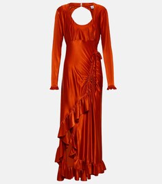 Атласное платье макси с драпировкой PACO RABANNE, красный