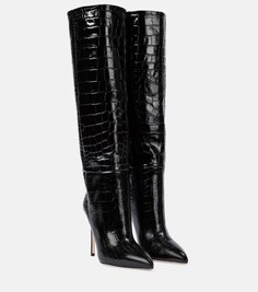 Сапоги Paris Texas Croc-effect Leather Knee-high, черный