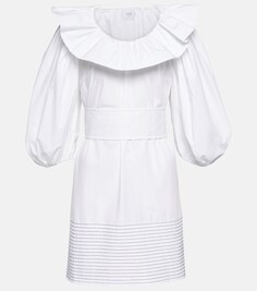 Хлопковое мини-платье с пышными рукавами PATOU, белый