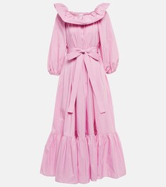 Платье макси из фая с открытыми плечами PATOU, розовый