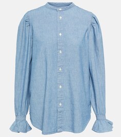 Хлопковая блузка с оборками POLO RALPH LAUREN, синий