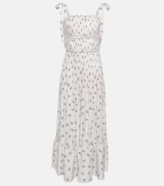 Атласное платье макси со складками и цветочным принтом POLO RALPH LAUREN, белый