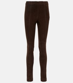 Узкие замшевые брюки с высокой посадкой POLO RALPH LAUREN, коричневый