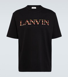 Хлопковая футболка с вышитым логотипом Lanvin, черный