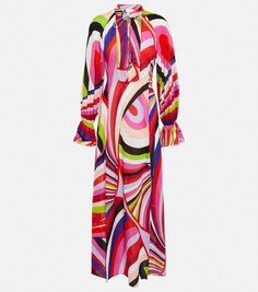 Платье макси из хлопка с принтом PUCCI, разноцветный