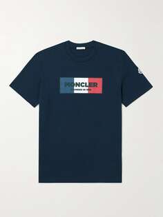 Облегающая футболка из хлопкового джерси с логотипом MONCLER, нави