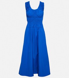 Платье миди из поплина со сборками PROENZA SCHOULER, синий