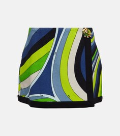 Мини-юбка из смесового хлопкового джерси с принтом PUCCI, разноцветный