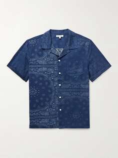 Рубашка с трансформируемым воротником и принтом бандана, окрашенная индиго, из хлопка ALEX MILL, индиго