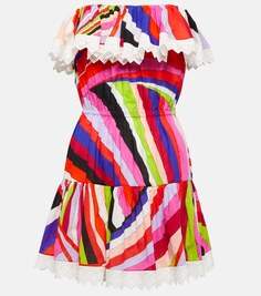 Хлопковое мини-платье без бретелек с принтом PUCCI, разноцветный