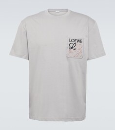 Хлопковая футболка с вышитым логотипом Loewe, серый